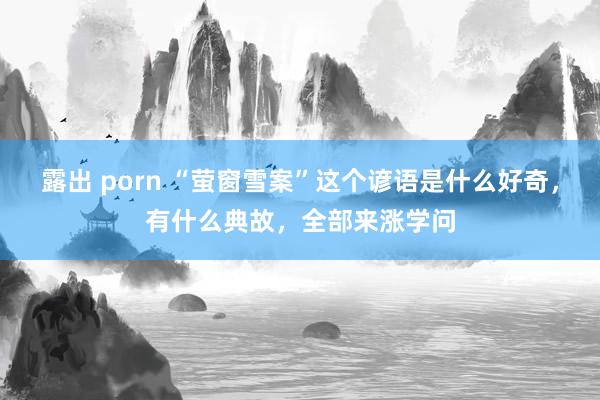露出 porn “萤窗雪案”这个谚语是什么好奇，有什么典故，全部来涨学问